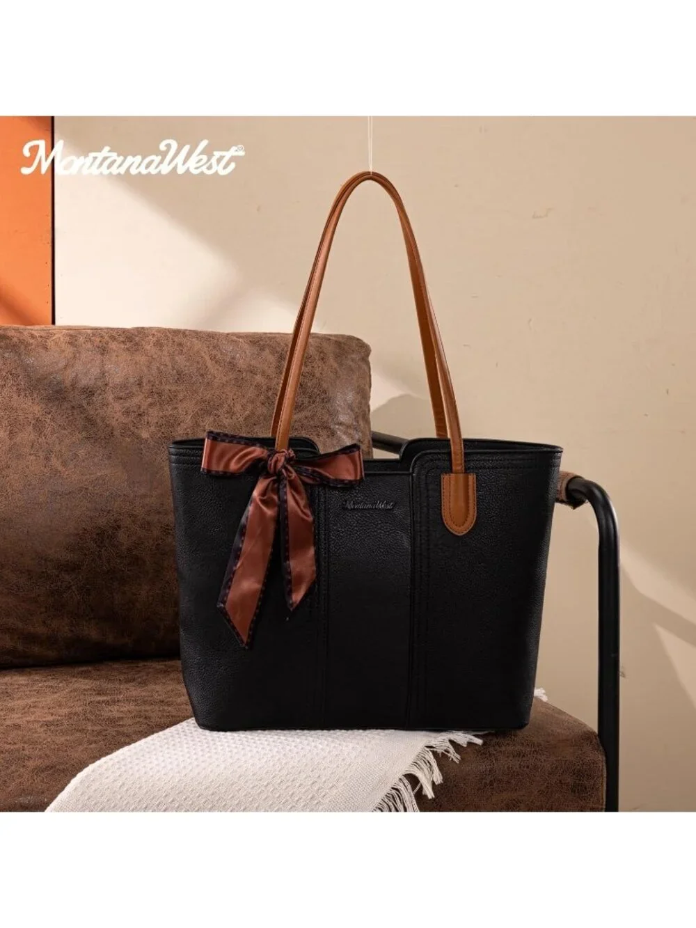 Women Jet Black  Medium Tote Bags Top Handle Satchel Purses